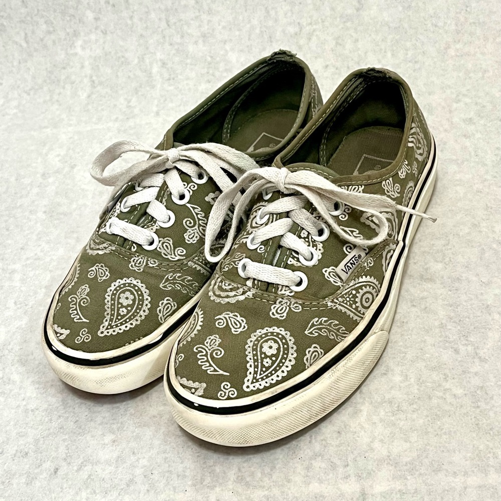 Vans Olive Canvas Sneakers with White Laces